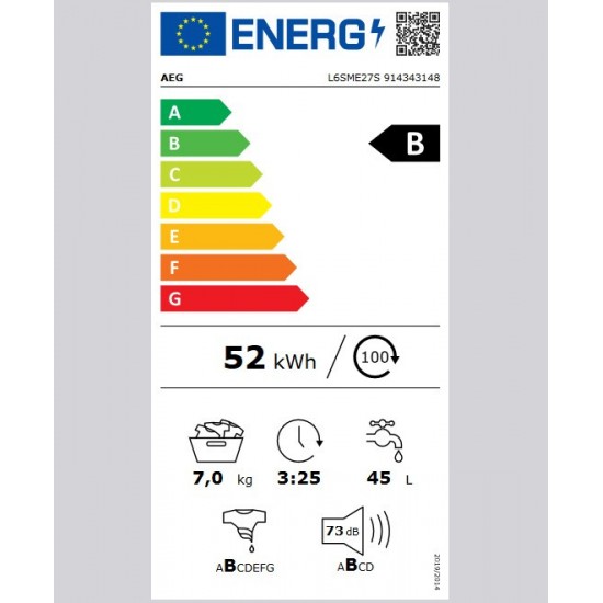 AEG L6SME27S Πλυντήριο Ρούχων, 7 kg,1200 rpm,Κινητήρας: OKO Inverter,Εξαιρετικά χαμηλή κατανάλωση AEG L6SME27S Πλυντήριο Ρούχων, 7 kg,1200 rpm,Κινητήρας: OKO Inverter,Εξαιρετικά χαμηλή κατανάλωση