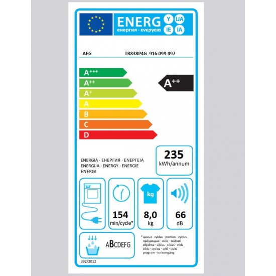 AEG TR838P4G Στεγνωτήριο Ρούχων 8kg A++ με Αντλία Θερμότητας + 5 Χρόνια Εγγύηση ,Κινητήρας: Inverter AEG TR838P4G Στεγνωτήριο Ρούχων 8kg A++ με Αντλία Θερμότητας + 5 Χρόνια Εγγύηση ,Κινητήρας: Inverter
