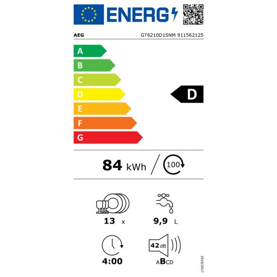 AEG GT6210D1SNM Εντοιχιζόμενο Πλυντήριο Πιάτων για 13 Σερβίτσια 60cm,(M) οθόνη TimeSelect .βραχίονας SatelliteClean® ,AirDry 