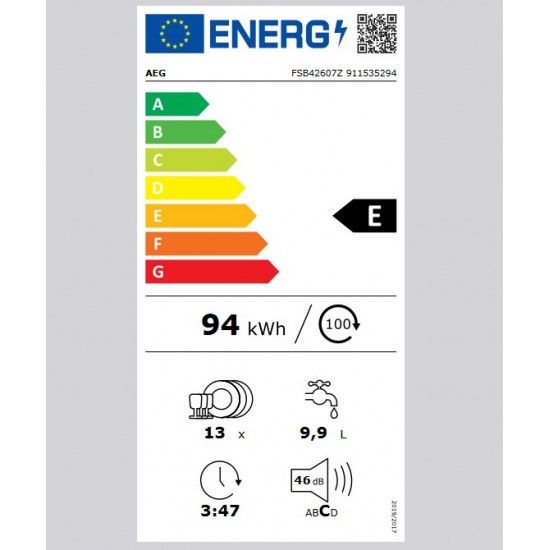 AEG FSB42607Z Πλυντήριο Πιάτων Εντοιχιζόμενο, inverter,13 σερβίτσια,Τεχνολογία AirDry