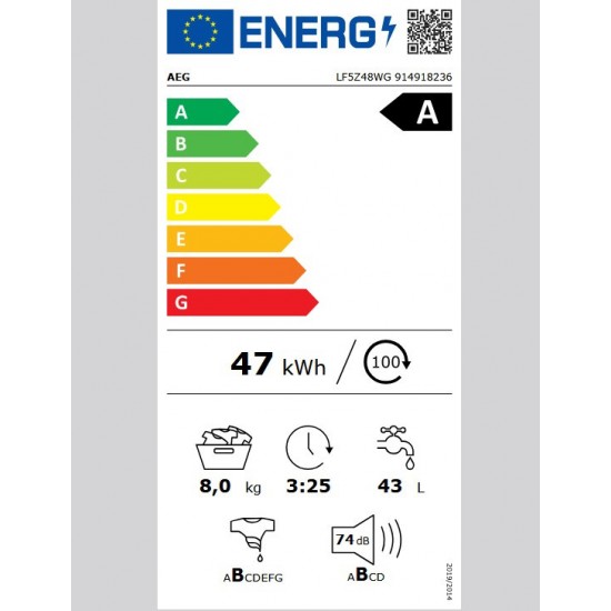 AEG LF5Z48WG Πλυντήριο Ρούχων,8 kg,,1400 rpm, με ατμο,OKOInverterμοτερ