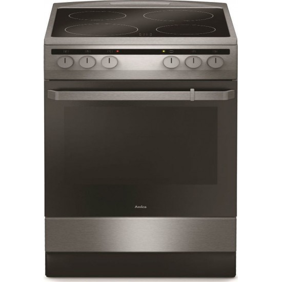 Amica 508CE2.30EH XV Κουζίνα 65lt inox με 4 Κεραμικές Εστίες Πλατος 50εκ.,Τρόποι Ψησ, 8, διακ.σταθεροι