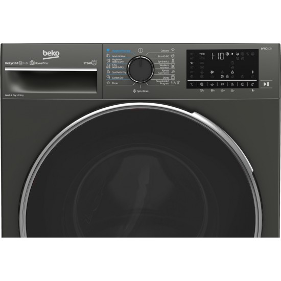 Beko B5DF510447M Πλυντήριο Στεγνωτήριο Ρούχων 10kg / 6kg ,1400 Στροφές,Λογισμικό Wash & Wear®,Hygiene + Wash & Dry, AquaWave®,Μανχάταν γκρι