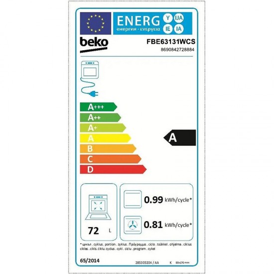 Beko FBE63131WCS Κουζίνα Ηλεκτρική 65lt με Εστίες Αερίου & Ρεύματος 60cm