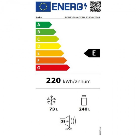 Beko  RDNE350K40XB   Ψυγείο Δίπορτο 313lt , Διπλή ψύξη NeoFrost ,υψ1,72xΠ59.5xΒ65.5εκ. Γκρι 