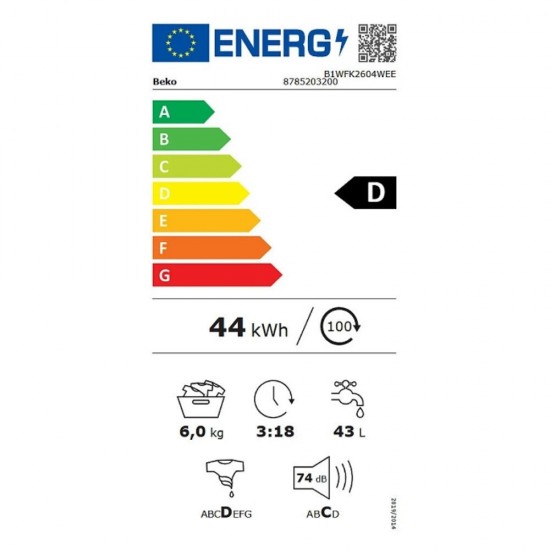 Beko B1WFK2604WEE Πλυντήριο Ρούχων 6kg 1000 Στροφών ,GentleCare™,StainExpert™,OptiSense