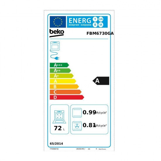 Beko FBM6730GA Κουζίνα Ηλεκτρική 72lt με Κεραμικές Εστίες 60cm