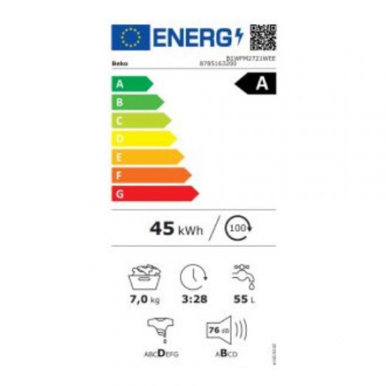 Beko B1WFM2721WEE  Πλυντήριο Ρούχων 7kg με Τεχνολογία Ατμού 1200 Στροφών