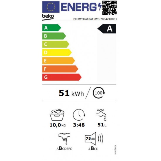 Beko BM3WFU410415WB Πλυντήριο Ρούχων 10kg 1400 Στροφών ,EnergySpin ,OptiSense®,IronFast ,AddXtra Beko BM3WFU410415WB Πλυντήριο Ρούχων 10kg 1400 Στροφών ,EnergySpin ,OptiSense®,IronFast ,AddXtra