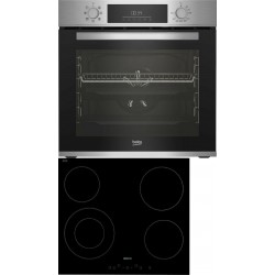 Beko BBIM 12300 XM+HIC 64402 Σετ Φούρνος άνω Πάγκου 72lt χωρίς Εστίες Π59.4εκ. Μαύρος + Κεραμική Εστία Αυτόνομη με Λειτουργία Κλειδώματος 58x51εκ.