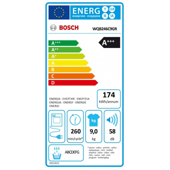 Bosch WQB246C9GR Στεγνωτήριο 9kg , A+++ -10% ,Iron Assist:,AutoDry,Speed Perfect,Home Connect:,