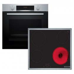 Bosch HBA514BS3 + PKE645BA2E Φούρνος άνω Πάγκου 71lt με Κεραμικές Εστίες Π60cm Inox