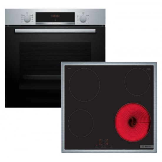 Bosch HBA514BS3 + PKE645BA2E Φούρνος άνω Πάγκου 71lt με Κεραμικές Εστίες Π60cm Inox