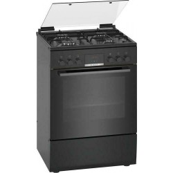 Bosch HXN390D61L Κουζίνα με Εστίες Αερίου (60cm) Φούρνος (66lt) Μαύρη Α,3D Hotair,7 λειτουργίες,