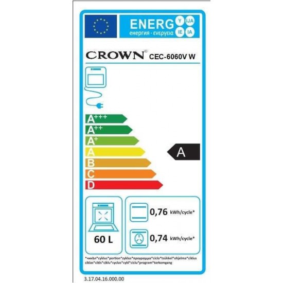 Crown CEC-6060V W Κουζίνα Κεραμική 65lt Λευκή, A,Τρόποι Ψησίματος: 5 Crown CEC-6060V W Κουζίνα Κεραμική 65lt Λευκή, A,Τρόποι Ψησίματος: 5