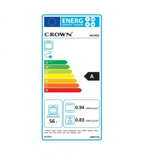 Crown 60C3MA Κουζίνα 56lt με Κεραμικές Εστίες Π60εκ. Λευκή,Τρόποι Ψησίματος 8 