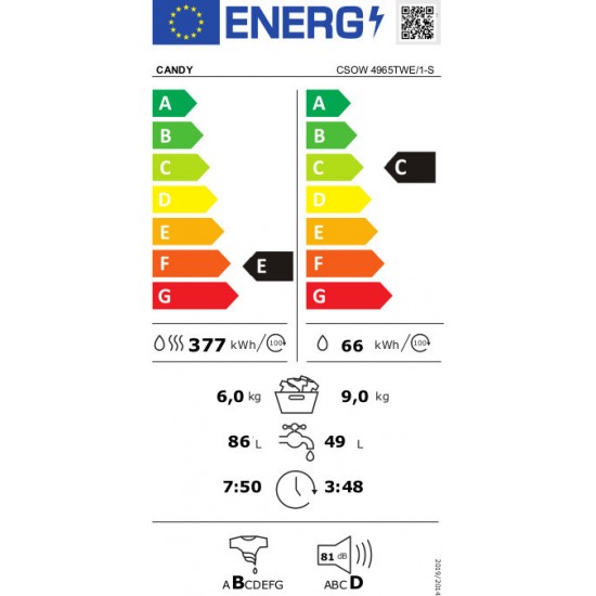 Candy CSOW 4965TWE/1-S 9kg-6kg 1400rpm  Πλυντήριο-Στεγνωτήριο Ελεύθερο
