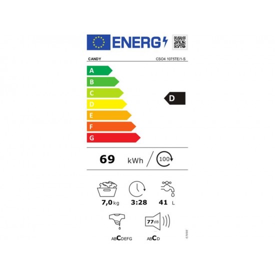 Candy CSO4 1075TE/1-S Πλυντήριο Ρούχων (7kg) 1000rpm, Ψηφιακή Οθόνη, Wi-Fi, Τεχνολογία Ατμού