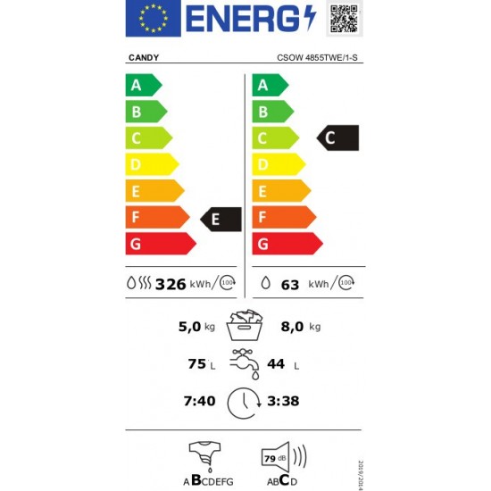 Candy CSOW 4855TWE/1-S Πλυντήριο-Στεγνωτήριο (8/5kg) 1400rpm A ,Bluetooth, Wi-Fi, Easy iron Candy CSOW 4855TWE/1-S Πλυντήριο-Στεγνωτήριο (8/5kg) 1400rpm A ,Bluetooth, Wi-Fi, Easy iron