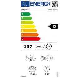 Davoline F10AD Πλυντήριο Ρούχων 10kg με Ατμό 1400 Στροφών,Τεχνολογία Ατμού: