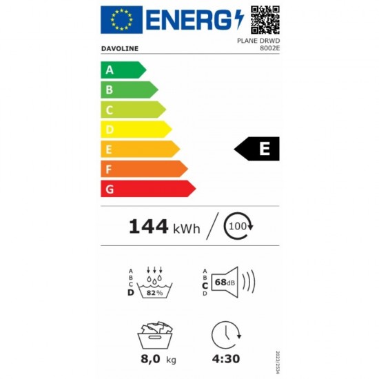 Davoline DRWD 8002E Στεγνωτήριο,8κιλα, με αντλία θερμότητας A+++,BLDC μοτέρ,Iron Dry, Cupboard Dry, Extra Dry Davoline DRWD 8002E Στεγνωτήριο,8κιλα, με αντλία θερμότητας A+++,BLDC μοτέρ,Iron Dry, Cupboard Dry, Extra Dry