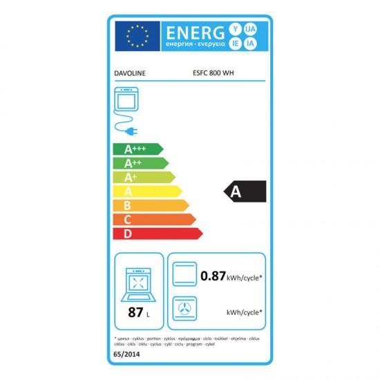 Davoline ESFC800WH Κουζίνα Ηλεκτρική 80lt με Εμαγιέ Εστίες 59.8cm, 8 προγράμματα λειτουργίας,