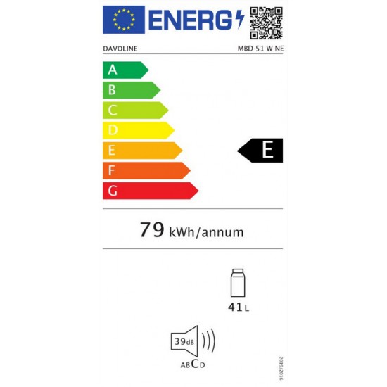 Davoline MBD 51 W NE Ψυγείο Μονόπορτο Mini Bar (41lt) Low Frost Λευκό Α+ (υψ51 x πλ44 x β47cm)