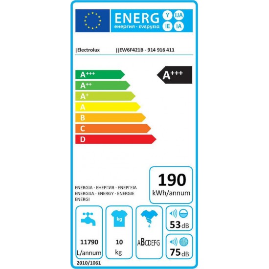 Electrolux EW6F421B Πλυντήριο Ρούχων (10kg) 1200rpm A+++ Electrolux EW6F421B Πλυντήριο Ρούχων (10kg) 1200rpm A+++