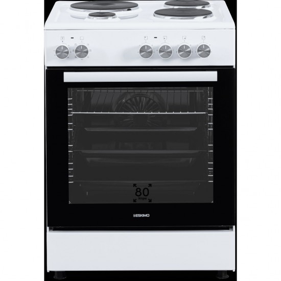 Eskimo ES 4080W, 60cm, 4 Εμαγιέ Ζώνες, Φούρνος 80Lt, 7 Πρ/τα, Class A, Λευκό
