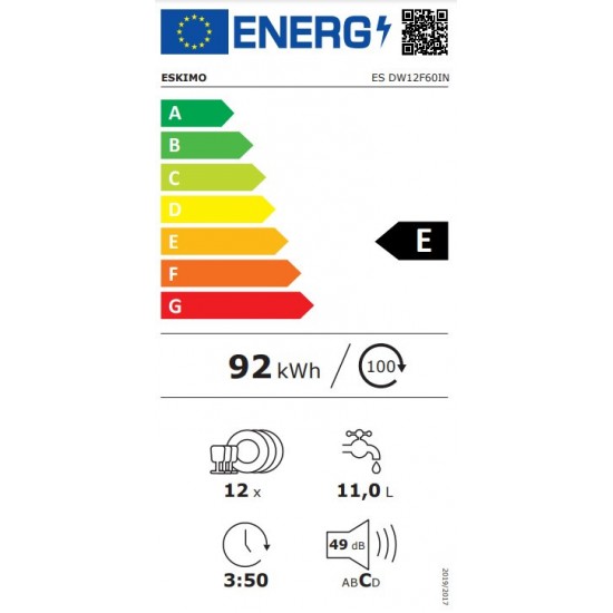 Eskimo ES DW12F60IN Ελεύθερο Πλυντήριο Πιάτων για 12 Σερβίτσια, Π60εκ, Ε, Inox Eskimo ES DW12F60IN Ελεύθερο Πλυντήριο Πιάτων για 12 Σερβίτσια, Π60εκ, Ε, Inox