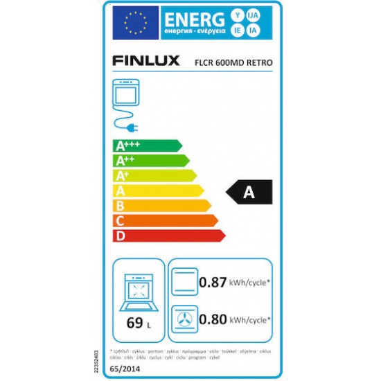 Finlux FLCR 600MDT Ηλεκτρική Κουζίνα 69lt, ΜΠΕΖ με Κεραμικές Εστίες, Π60εκ, Α, 