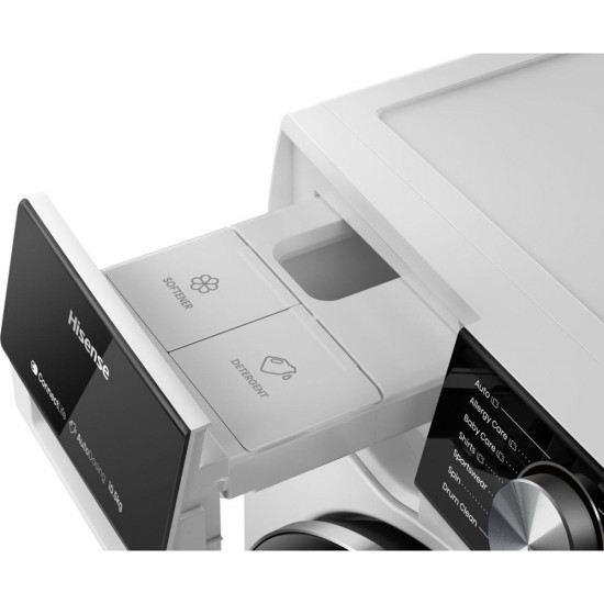 Hisense WF5S1045BW Πλυντήριο Ρούχων 10.5kg ατμου,1400 Στροφών,Inverter Motor ,Wi-Fi,SterilTub,Αυτόματη Δοσολογία,Quick Wash (15’) / Power (49’):