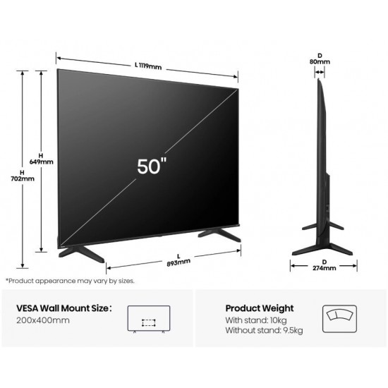 Hisense 50A6Q Smart Τηλεόραση 50" 4K UHD DLED HDR (2025)  Netflix • YouTube • Prime Video