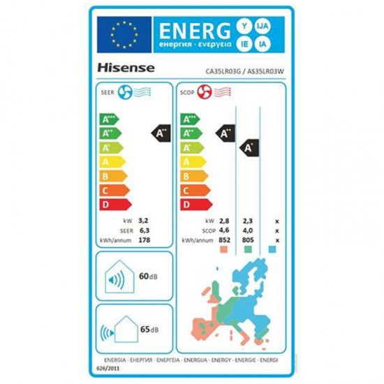 Hisense CA35LR03G/AS35LR03W ,Easy Smart,Inverter 12000 BTU A++/A++ με Wi-Fi,DC 3D inverter, 