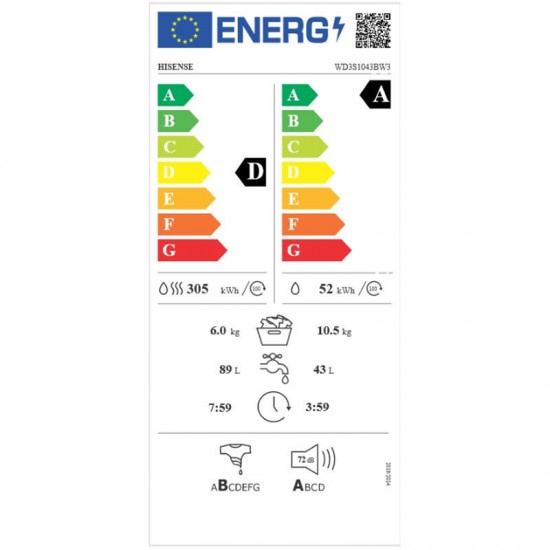 Hisense WD3S1043BW3 Πλυντήριο-Στεγνωτήριο Ρούχων 10.5kg/6kg Ατμού 1400 Στροφές με Wifi ,Steam Technology ,Jet Wash,Pause & Add ,‘’RainDrop Drum’’ Hisense WD3S1043BW3 Πλυντήριο-Στεγνωτήριο Ρούχων 10.5kg/6kg Ατμού 1400 Στροφές με Wifi ,Steam Technology ,Jet Wash,Pause & Add ,‘’RainDrop Drum’’