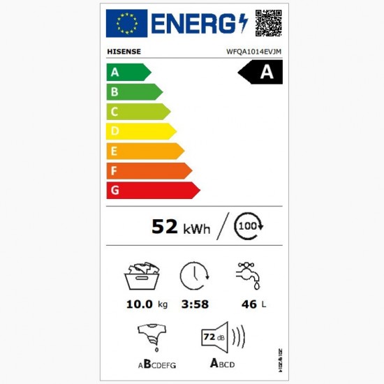 Hisense WFQA1014 EVJM Πλυντήριο Ρούχων (10kg) με Ατμό 1400 Στροφών Hisense WFQA1014 EVJM Πλυντήριο Ρούχων (10kg) με Ατμό 1400 Στροφών