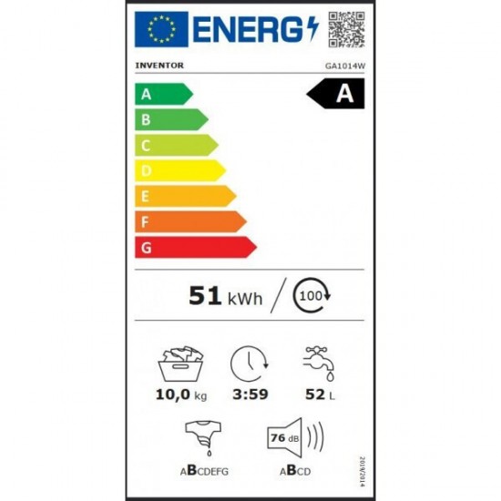 Inventor GA1014W Πλυντήριο Ρούχων 10kg με Τεχνολογία Ατμού 1400 Στροφών,A‑10%, με BLDC inverter μοτέρ,Γρήγορη πλύση 15’ & 45’