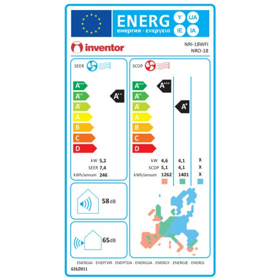 Inventor NRI-18WFI/NRO-18,Nura ,AI ECO Drive, 4-way Air Flow, Inverter 18000 BTU A++/A+++ με Ιονιστή και Wi-Fi Standard με φωνητικές εντολές.