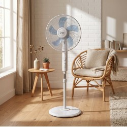 Izzy IZ-9020+ Ανεμιστήρας Ορθοστάτης 70W Διαμέτρου 40cm Λευκός ,Μεγάλη διάμετρος 16’’(40εκ.) • 5 πτερύγια ,Χρονοδιακόπτης 60 λεπτών