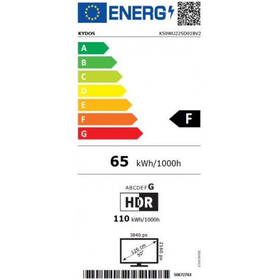 Kydos K50WU22SD01BV2 Τηλεόραση 50" Smart Led 4K Ultra HDTV Kydos 50'' Smart UHDSide feet με Hotel mode, T2/C/S2 και Bluetooth Frameless 