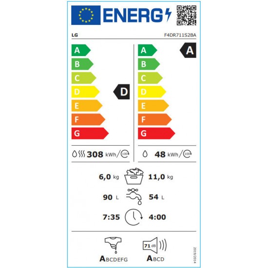 LG F4DR711S2BA Πλυντήριο-Στεγνωτήριο 11KG/6KG, A ,INOX,1400 Στροφών,Inverter Direct Drive™,Wifi LG F4DR711S2BA Πλυντήριο-Στεγνωτήριο 11KG/6KG, A ,INOX,1400 Στροφών,Inverter Direct Drive™,Wifi
