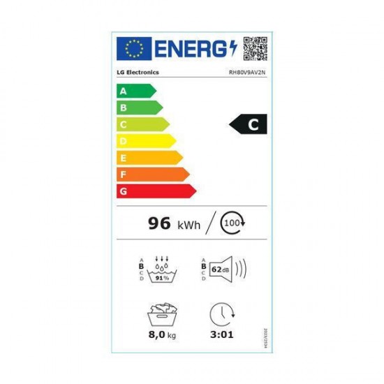 LG RH80V9AV2N Στεγνωτήριο 8kg με DUAL Inverter HeatPump,Με το ThinQ™ και Wi-Fi ,Α+++ / C