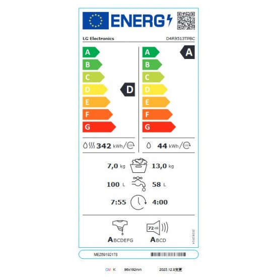 LG D4R9513TPBC Πλυντήριο-Στεγνωτήριο Ρούχων 13kg/7kg Ατμού 1400 Στροφές με Wi-Fi,AI DD,Inverter DirectDrive , 6 Motion DD