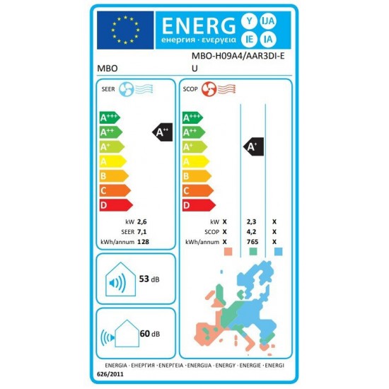 MBO  MBO-H09A4/AAR3DI-EU   Κλιματιστικό Inverter 9000 BTU A++/A+