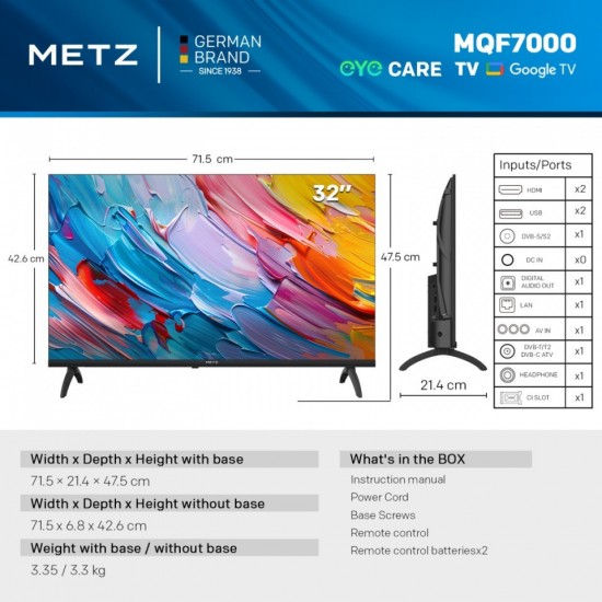 Metz 32MQF7000Z Smart Τηλεόραση 32" HD Ready QLED HDR,Google TV, Dolby Audio, HDR10, 5 χρόνια εγγύηση Metz 32MQF7000Z Smart Τηλεόραση 32" HD Ready QLED HDR,Google TV, Dolby Audio, HDR10, 5 χρόνια εγγύηση