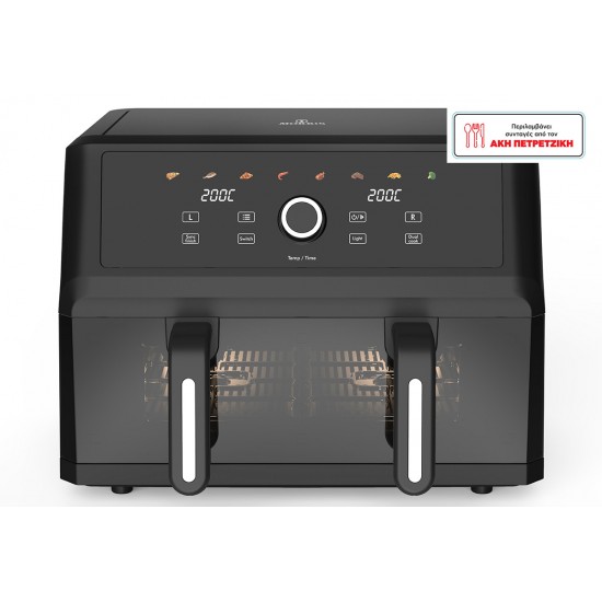 Morris MAF-1106c XXXL Dual-Single Zone Φριτέζα Αέρος με Διπλό Αποσπώμενο Κάδο 10.4lt Μαύρη