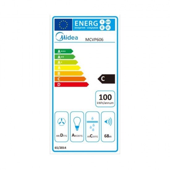 Midea MCVP606 Απορροφητήρας Καμινάδα-Τζάκι 60cm Inox,Ογκος αέρα (m3/h) : 630,
