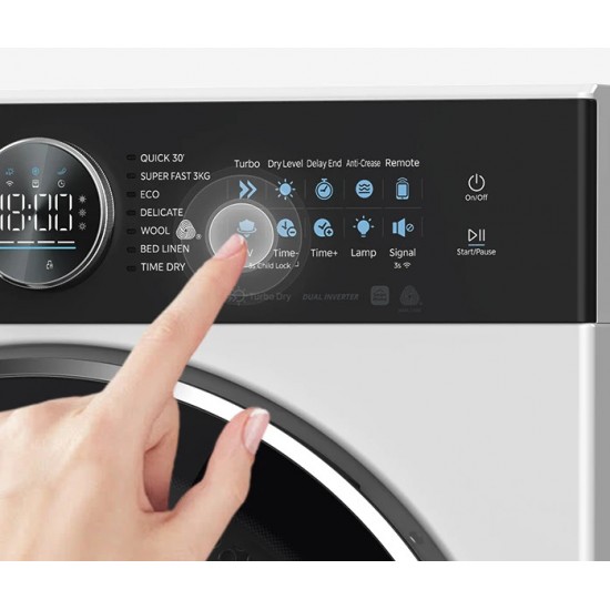 Midea MD210H100BWW,10 kg με αντλία θερμότητας,Α+++,Dual Inverter,Λειτουργία Turbo,Απολύμανση UV