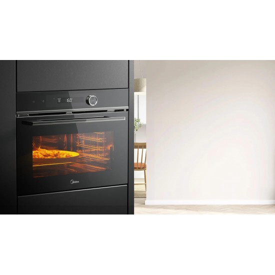 Midea MBO7NP30E4-BK ,16 λειτουργίες φούρνου,AirFry,A++,Φούρνου (Λίτρα): 72,Smart Home App ,Forced cooling system,Πυρόλυση / Υδρόλυση,Τηλεσκοπικός μηχανισμός 
