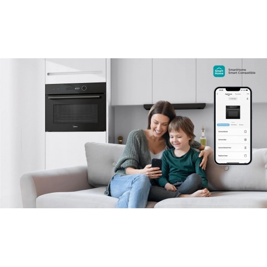 Midea MBO7NP30E4-BK ,16 λειτουργίες φούρνου,AirFry,A++,Φούρνου (Λίτρα): 72,Smart Home App ,Forced cooling system,Πυρόλυση / Υδρόλυση,Τηλεσκοπικός μηχανισμός 